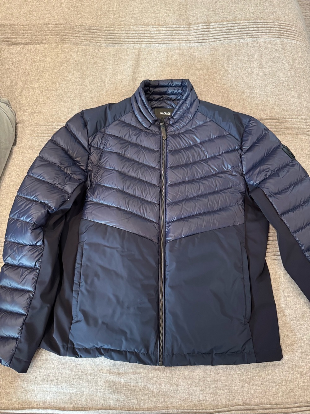 Mackage Men's Navy Quilted Hybrid Puffer Jacket